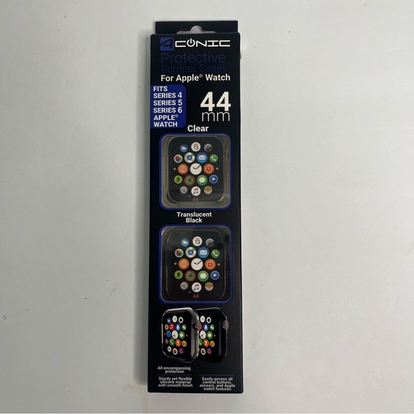aconic apple watch bumper cases series 4 5 6 translucent black clear 44mm in box - Picture 1 of 4